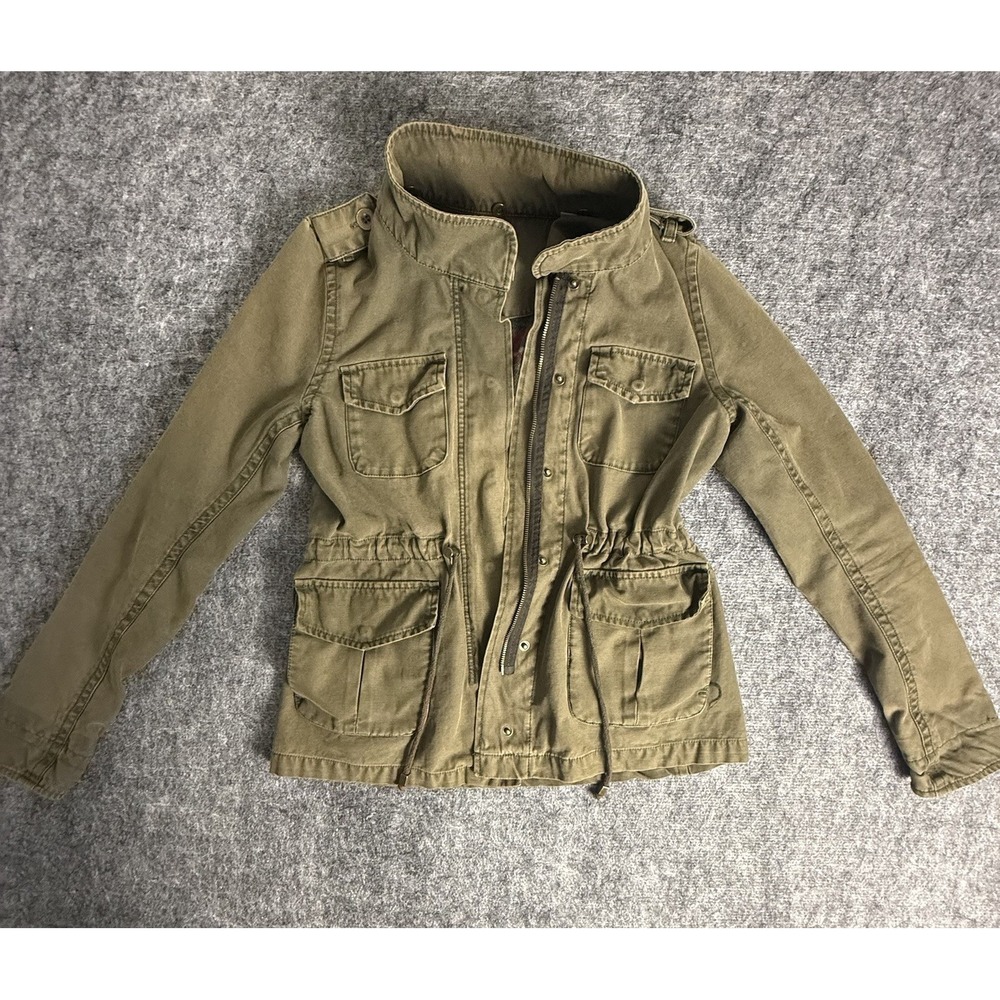 Levis Utility Field Jacket Womens Small Olive Green Cinch Drawstring Waist Cargo